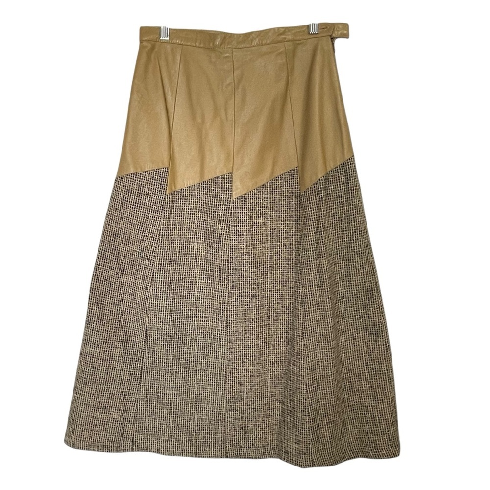 Vintage Leather Wool Midi A Line Bohemian Skirt Size M/28‎